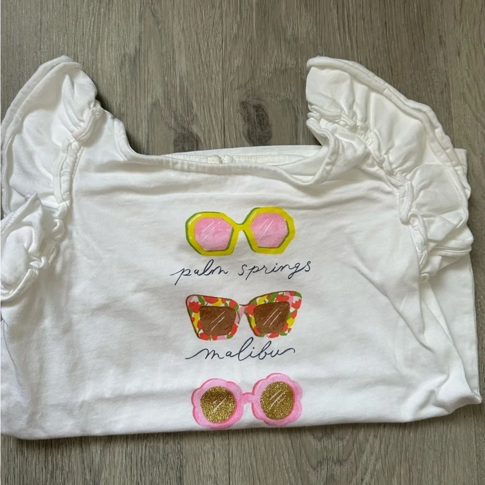 Janie and Jack White Tee with Sunglasses Print